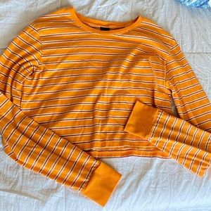 Orange Striped Long Sleeve Cropped Top